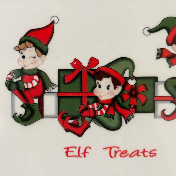 Kringles Kitchen Christmas Elf Treats Rectangle Plate 13”x7” Cookie Tray - Picture 3 of 6